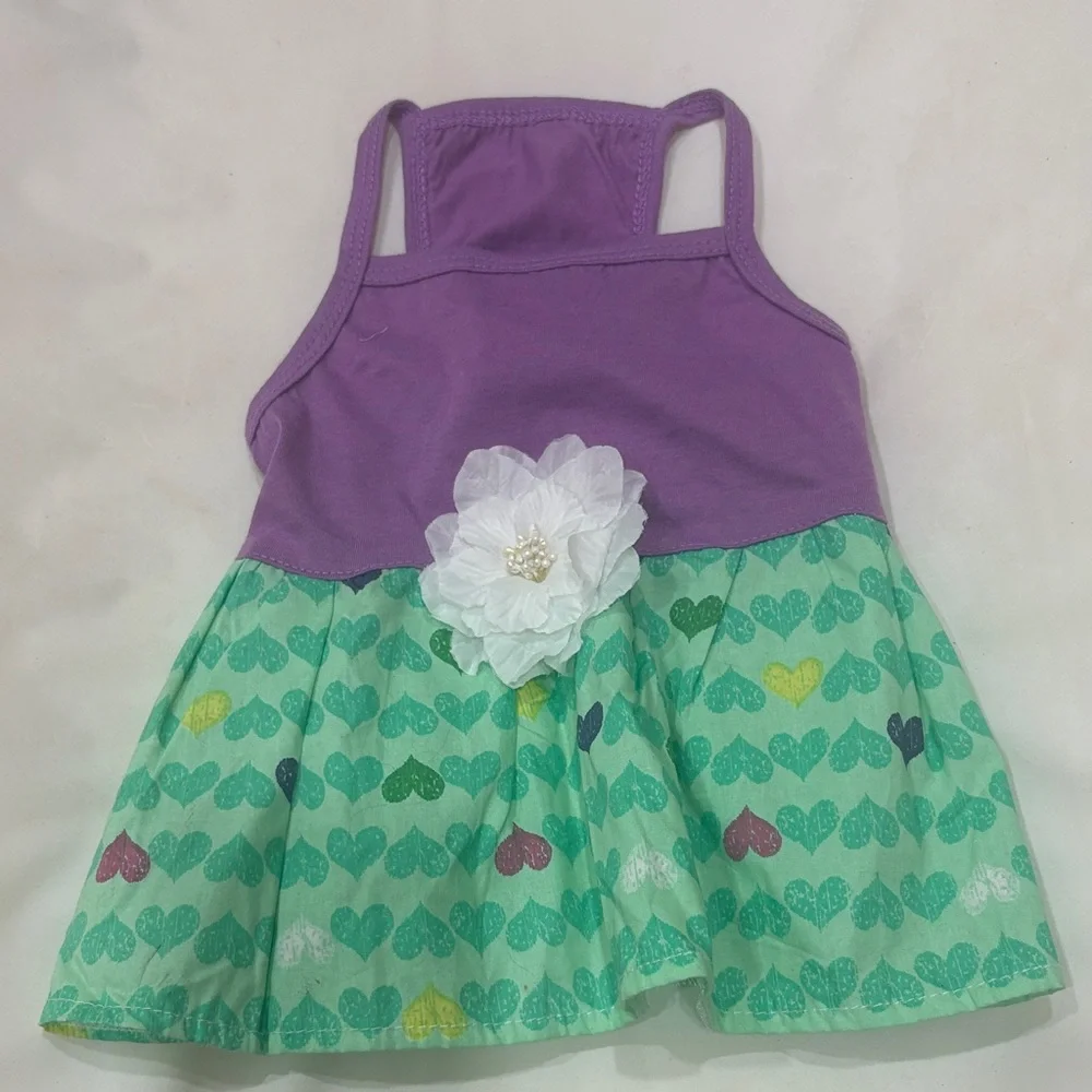 Top Paw Purple & Mint Heart Pet Dress with White Floral Accent